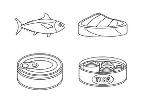 Tuna fish can steak icons set, outline style vector