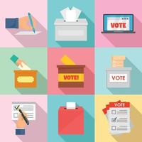 Ballot voting box vote icons set, flat style vector