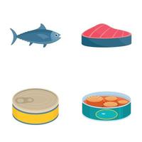 Tuna fish can steak icons set, flat style vector