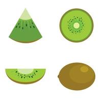 Kiwi fruit food slice icons set, flat style vector