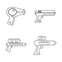 Squirt gun water pistol icons set, outline style vector