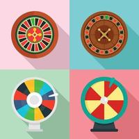 juego de iconos de la fortuna de la rueda de la ruleta, tipo plano vector