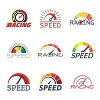 Speedometer level indicator logo set, flat style vector