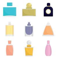 Fragrance bottles perfume icons set, flat style vector