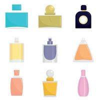 Conjunto de iconos de perfume de botellas de fragancia, estilo plano vector