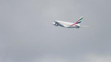 AMSTERDAM, THE NETHERLANDS JULY 25, 2017 - Emirates Airbus A380 A6 EOB climb after take off at Zwanenburgbaan 36C, Shiphol Airport, Amsterdam, Holland video