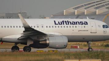 FRANKFURT AM MAIN, GERMANY JULY 19, 2017 - Lufthansa Airbus A320 accelerate before departure at runway 18. Fraport, Frankfurt, Germany video