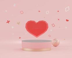 3d rendering of minimal scene of blank podium with Valentine's Day theme. Display stand for product presentation mock up. Cylinder stage in sweet lovely pink color with simple design. photo