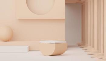 3d render of minimal display podium design for mock up and product presentation. Pedestal stage with pastel color scene. Trendy design for mock up and web banner. photo