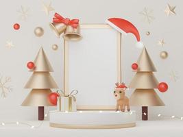 3d Display Podium for product and cosmetic presentation with Merry Christmas and Happy new year concept. Modern geometric. Platform for mock up and showing brand. Minimal clean design. photo