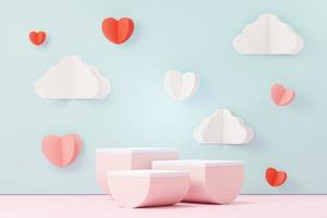 3d render minimal sweet scene with display podium for mock up and product brand presentation. Pink Pedestal stand for Valentine's Day's theme. Cute lovely heart background. Love day's design style. photo