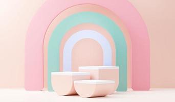 3d render abstract display podium platform for  product presentation and advertising. Minimal scene backdrop with clean design. Vacant pedestal for mock up. Empty stage with pastel color for cosmetic. photo