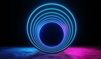 3d render of RGB neon light on darkness background. Abstract Laser lines show at night. Ultraviolet spectrum beam scene photo