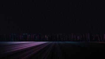 Render 3D del concepto de paisaje de la ciudad de la noche cibernética. luz que brilla intensamente en la escena oscura. la vida nocturna. red de tecnología para 5g. más allá de la generación y futurista de la ciudad capital de ciencia ficción y la escena de la construcción. foto