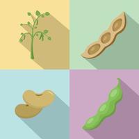 Soybean soy beans seed icons set flat style vector