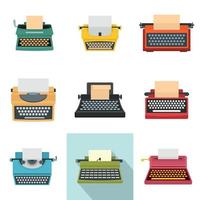 Typewriter machine keys old icons set, flat style vector