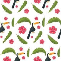 Toucan parrot bird seamless pattern, flat style vector