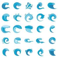 Water wave icons set, flat style vector