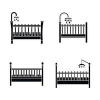 Baby crib cradle bed icons set, simple style vector