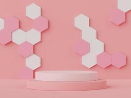 3d rendering of pastel minimal scene of white blank podium with earth tones theme. Muted saturated color. Simple geometric shapes design. photo