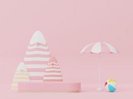 3d render of minimal display podium with summer season background concept. Minimalist pedestal for web banner and mock up. photo