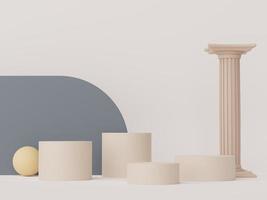 3d render of Abstract minimal  display podium with Greek Ancient baroque pillar background. Pedestal design for mock up and product presentation. Clean pastel color scene. photo