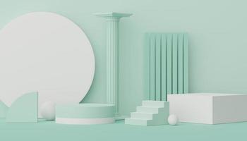 3d render of minimal display podium design for mock up and product presentation. Pedestal stage with pastel color scene. Trendy design for mock up and web banner. photo