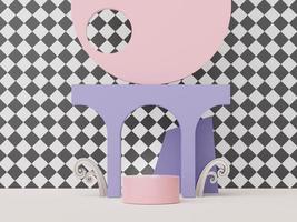 3d render of minimal display podium design for mock up and product presentation. Pedestal stage with pastel color scene. Trendy design for mock up and web banner. photo