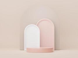 3d render of minimal display podium design for mock up and product presentation. Pedestal stage with pastel color scene. Trendy design for mock up and web banner. photo