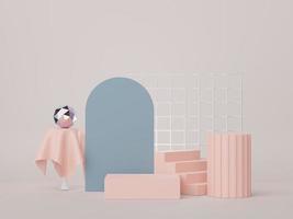 3d render of minimal display podium design for mock up and product presentation. Pedestal stage with pastel color scene. Trendy design for mock up and web banner. photo
