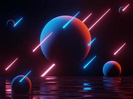 Render 3d de luz de neón rgb sobre fondo oscuro. las líneas láser abstractas se muestran por la noche. escena del haz del espectro ultravioleta foto