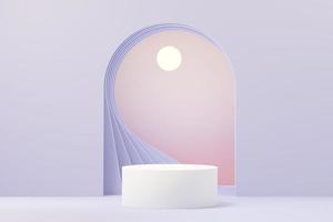 3d render of Beauty podium with Very Peri color of the year 2022 design for product presentation and advertising. Minimal pastel sky and Dreamy land scene. Romance concept. photo