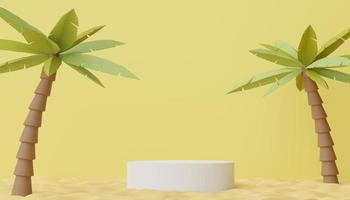 3d render of Abstract minimal  display podium for showing products or cosmetic presentation with summer beach scene. Summer time. photo