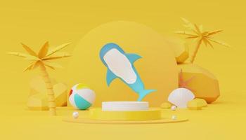 3d render of Abstract minimal  display podium for showing products or cosmetic presentation with summer beach scene. Summer time. photo