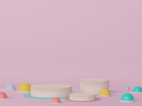 Abstract display podium with minimal geometric shapes design. 3d  rendering scene for mock up and product presentation. Pedestal platform for cosmetic advertise. photo