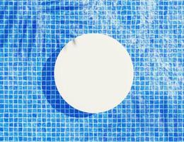 3d render top view of white blank cylinder frame for mock up and display products with water Caustics below swimming pool or shiny rays. Ripple Caustics. Summer background. Creative idea concept. photo