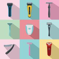 Shaver blade razor personal icons set, flat style vector