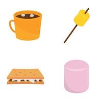 Marshmallow smores candy icons set flat style vector