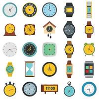 Time and clock icons set, flat style vector