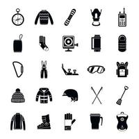 Snowboard equipment winter icons set, simple style vector
