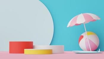 3d render of Abstract minimal  display podium for showing products or cosmetic presentation with summer beach scene. Summer time. photo