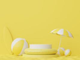 3d render of Abstract minimal  display podium for showing products or cosmetic presentation with summer beach scene. Summer time. photo