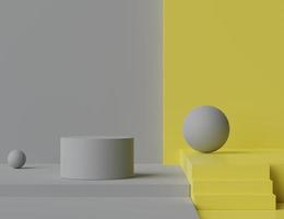 3d rendering of minimal scene of white blank podium with Illuminating Yellow color of the year 2021 theme. photo