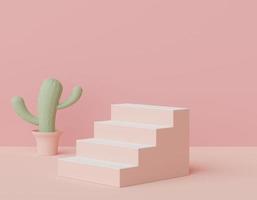 3d render of Abstract minimal  display podium for showing products, cosmetic presentation and mock up with Cactus trees. Showcase scene with pastel earth tone and tropical environment background. photo