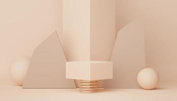 Podium for product placement with Retro modern and contemporary design. 3d rendering minimal scene for mock up and showing brand. Pedestal platform for cosmetic advertise. Various of arch simple. photo