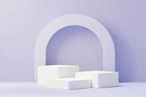 3d render of Beauty podium with Very Peri color of the year 2022 design for product presentation and advertising. Minimal pastel sky and Dreamy land scene. Romance concept. photo