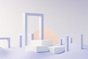 3d render of Beauty podium with Very Peri color of the year 2022 design for product presentation and advertising. Minimal pastel sky and Dreamy land scene. Romance concept. photo
