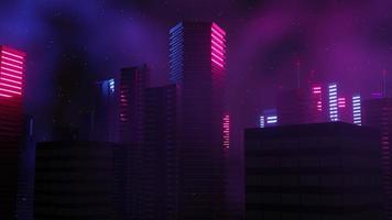 Representación 3D del concepto de paisaje de la ciudad de la noche cyber punk. luz que brilla intensamente en la escena oscura. la vida nocturna. red de tecnología para 5g. más allá de la generación y futurista de la ciudad capital de ciencia ficción y la escena de la construcción. foto