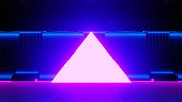 3d render of flash neon and light glowing on dark scene. Speed light moving lines. photo