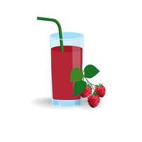 A cold glass of berry juice with a green straw. Raspberry summer berry. Without people. vector